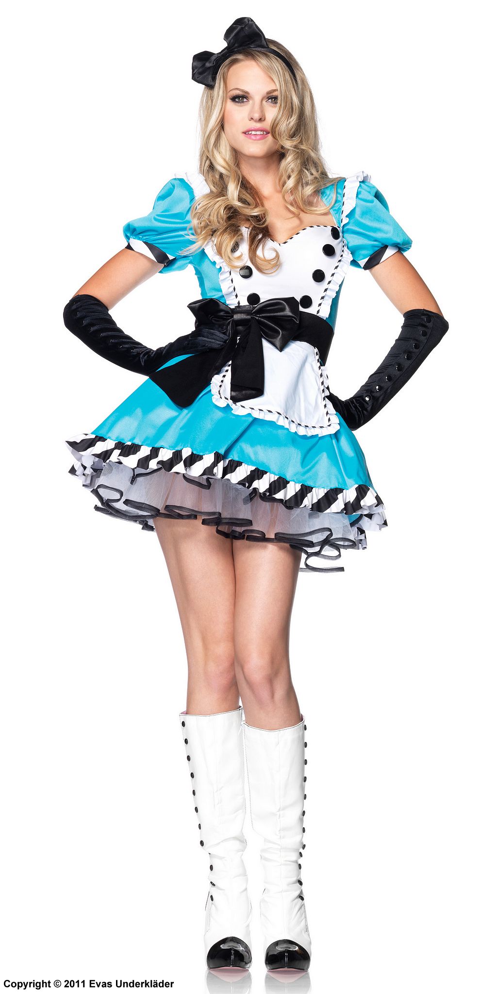 Alice in Wonderland, costume dress, ruffles, big bow, stripes